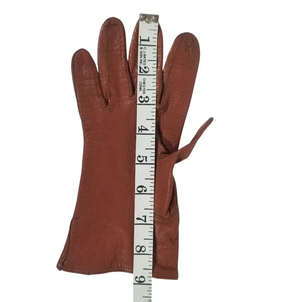 Vintage Leather Driving Gloves Soft Amber Kid Wrist Length Size 7